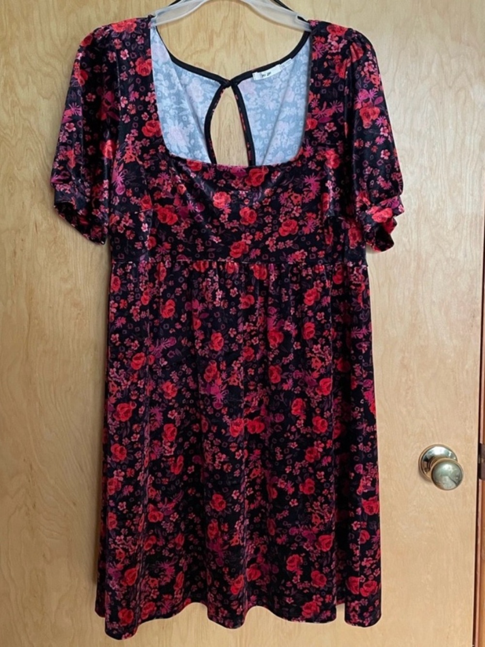 Velvet Black and Red Floral Babydoll Mini